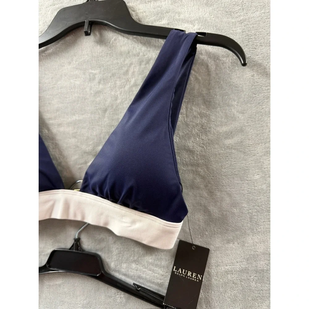 Lauren Ralph Lauren Womens Navy Blue White Bikini Set High Waist Swimsuit Sz 6